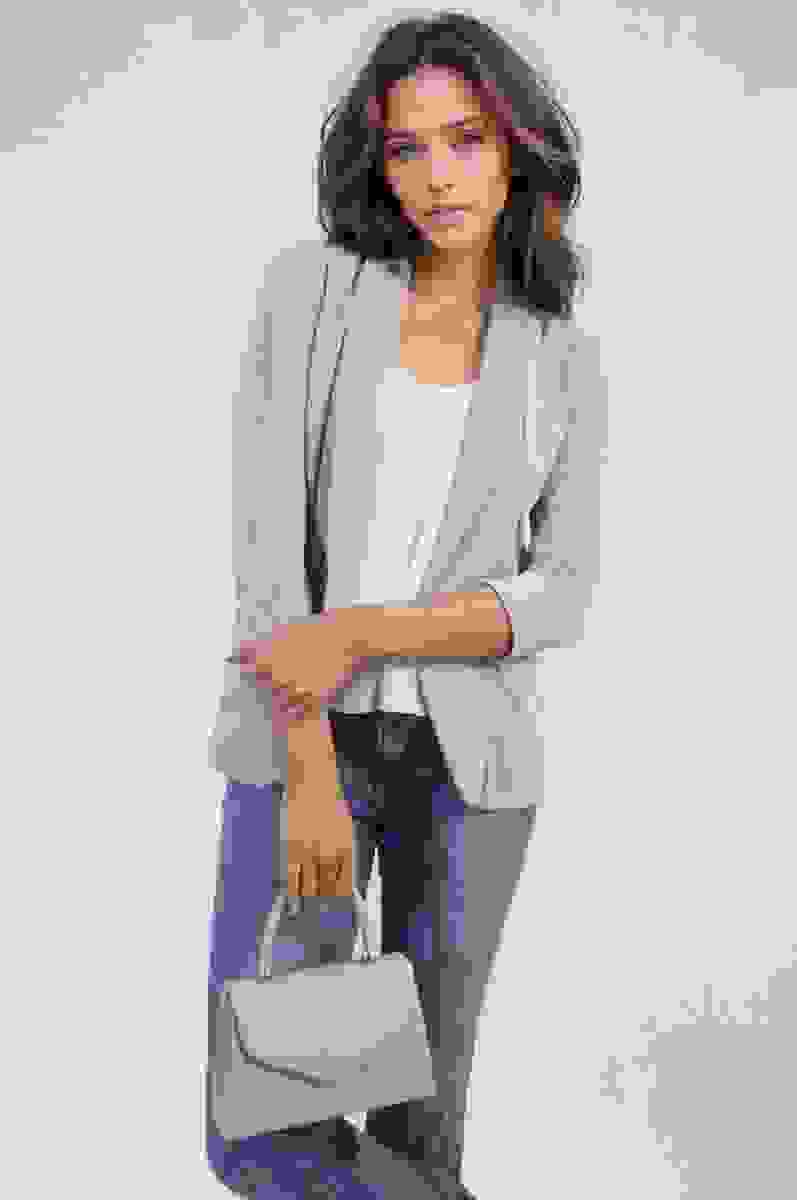 Open Front Cardigan with Front Pockets – grey ONE SIZE – Open Front Cardigan with Front Pockets – grey ONE SIZE –