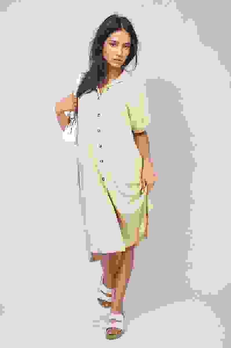 Button Front Shirt Dress – Beige SM Button Front Shirt Dress – Beige SM
