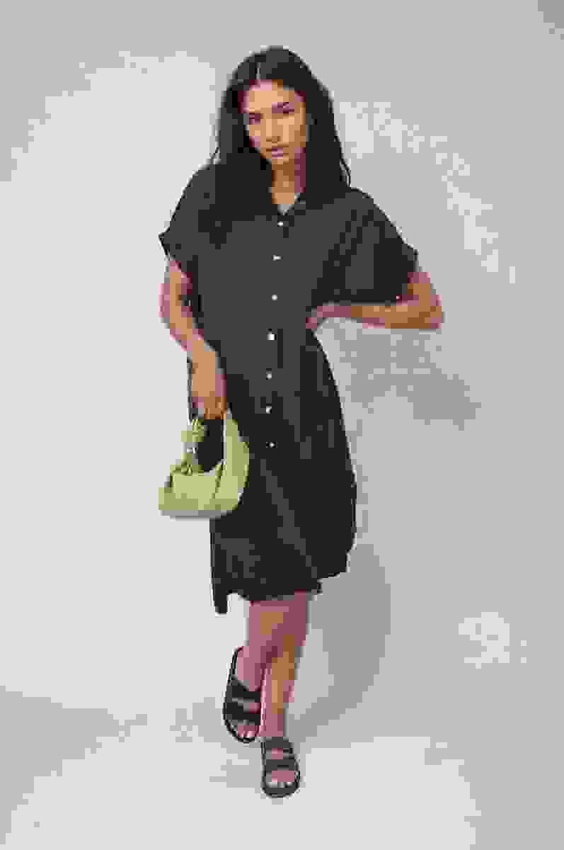Button Front Shirt Dress – Black ML Button Front Shirt Dress – Black ML