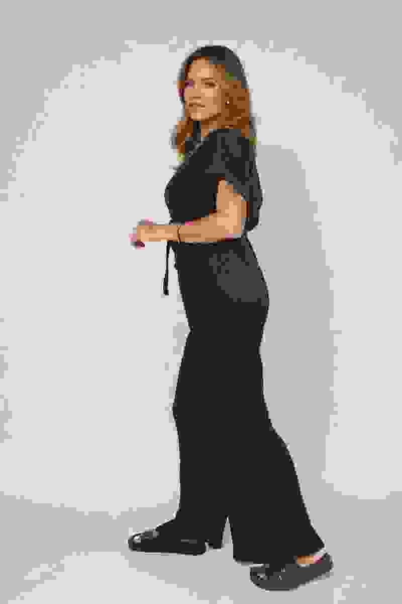 Tie Waist Short Sleeve Pleated Jumpsuit – Black ML