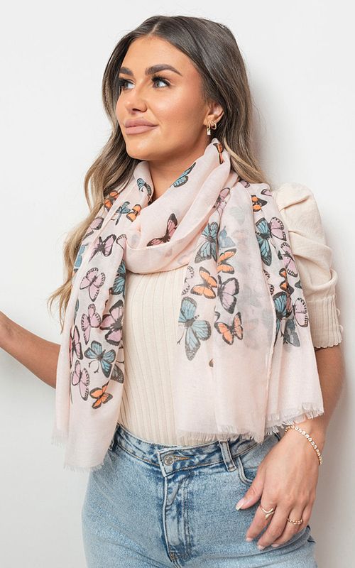 Butterfly Print Maxi Scarf – Orange SIZE Butterfly Print Maxi Scarf – Orange SIZE