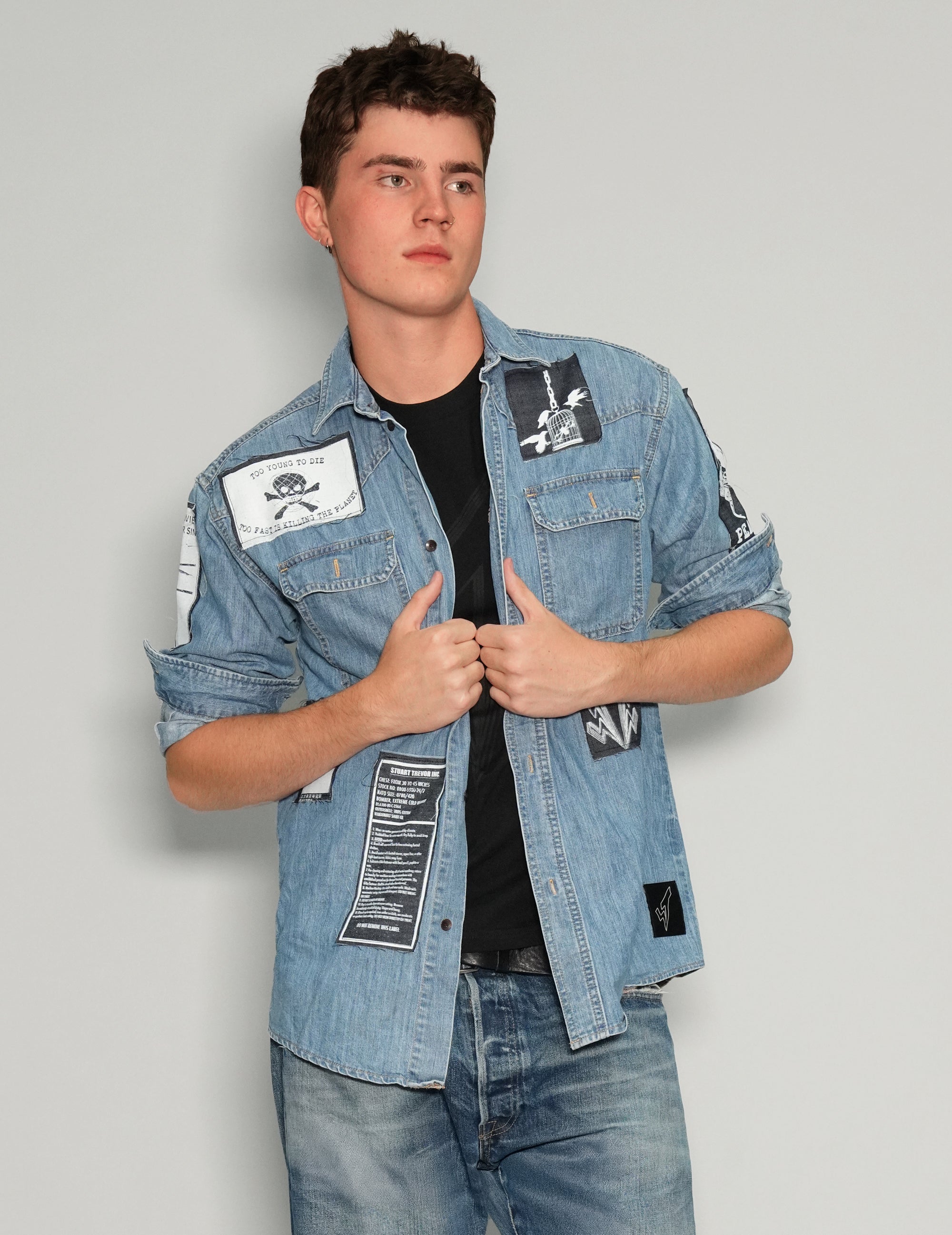 Denim Patched Shirt in Light Blue Denim Patched Shirt in Light Blue