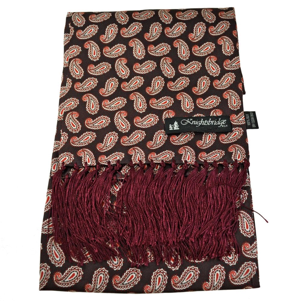 Knightsbridge Burgundy, Maroon, Red & White Paisley Men's Aviator Silk Scarf Knightsbridge Burgundy, Maroon, Red & White Paisley Men's Aviator Silk Scarf