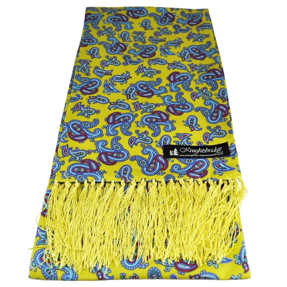 Knightsbridge Yellow, Blue & Red Paisley Patterned Men's Aviator Silk Scarf Knightsbridge Yellow, Blue & Red Paisley Patterned Men's Aviator Silk Scarf