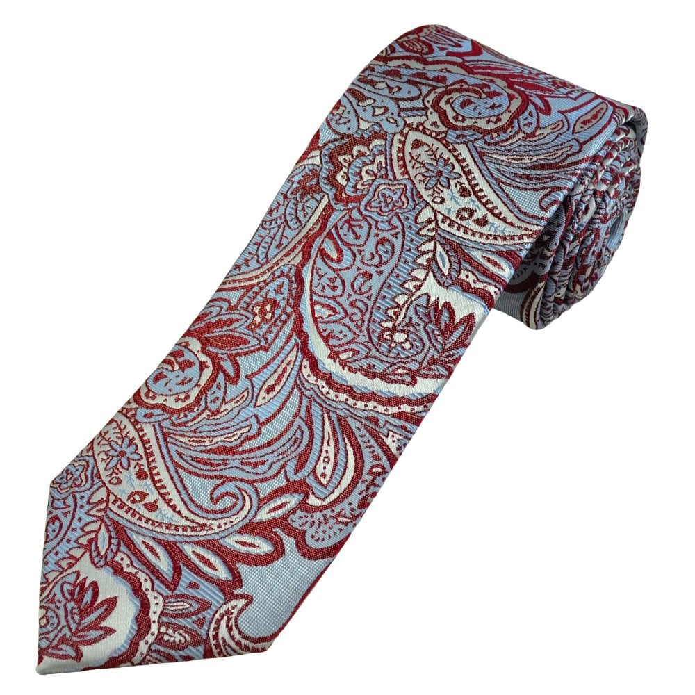 Light Blue, Silver & Burgundy Patterned Men's Silk Tie Light Blue, Silver & Burgundy Patterned Men's Silk Tie