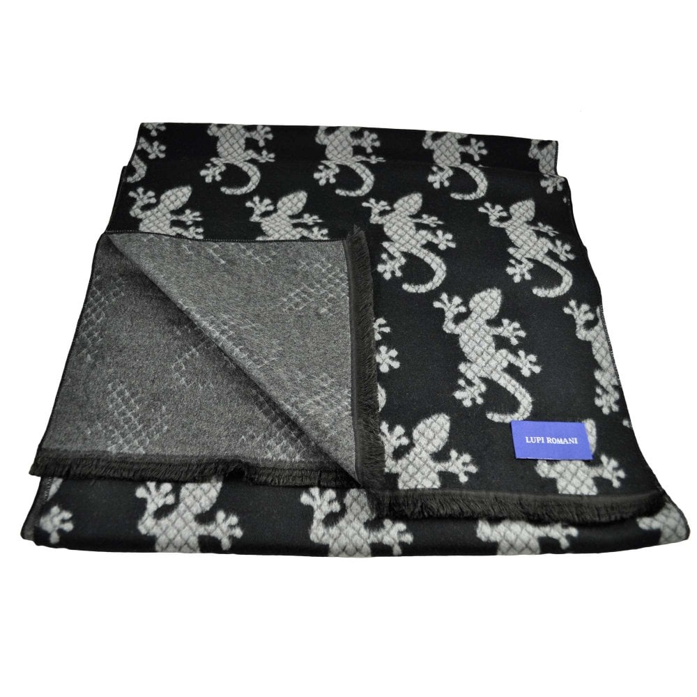 Lupi Romani Black & Grey Gecko Lizard Patterned Scarf Lupi Romani Black & Grey Gecko Lizard Patterned Scarf