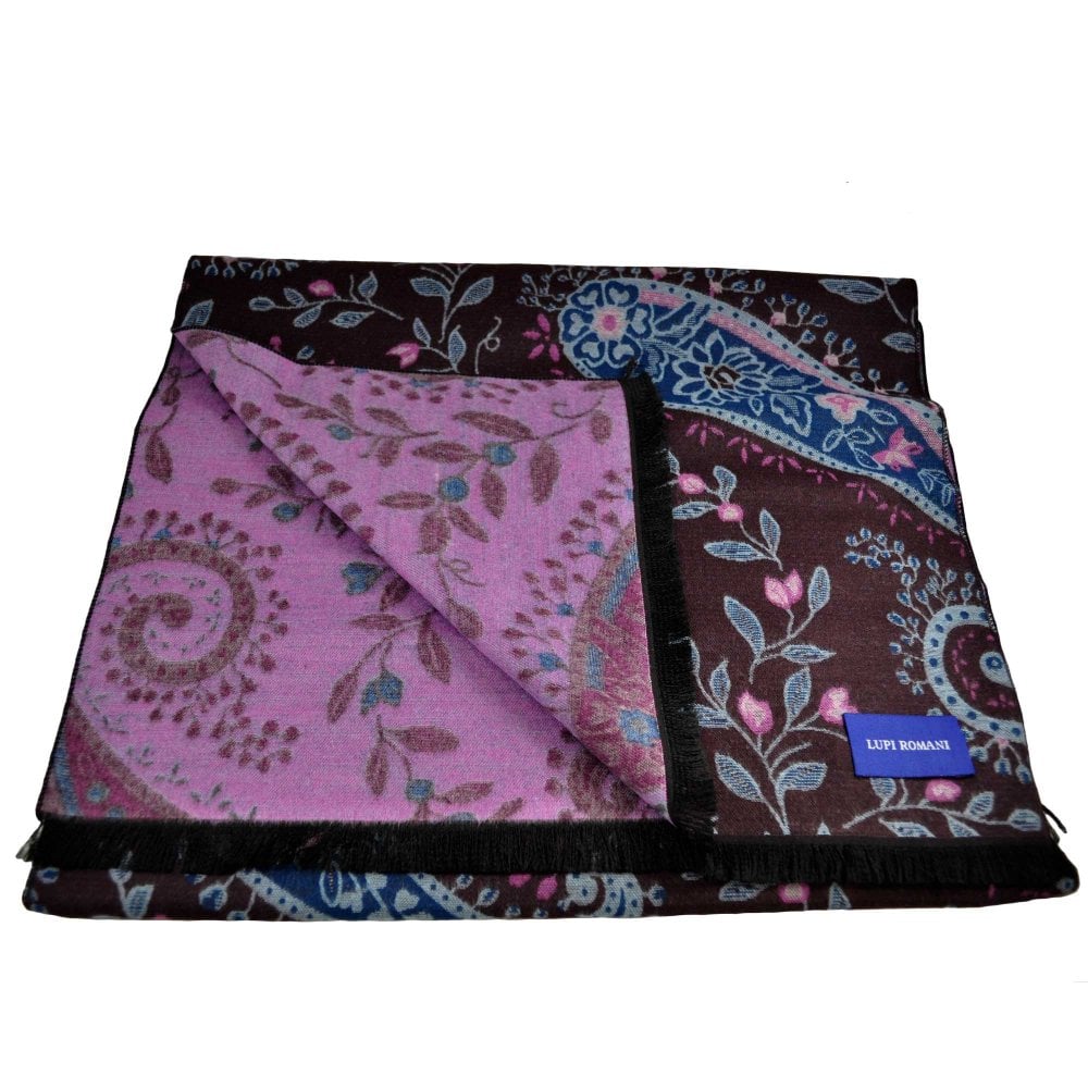 Lupi Romani Brown, Blue, Pink & Silver Flower Patterned Scarf Lupi Romani Brown, Blue, Pink & Silver Flower Patterned Scarf