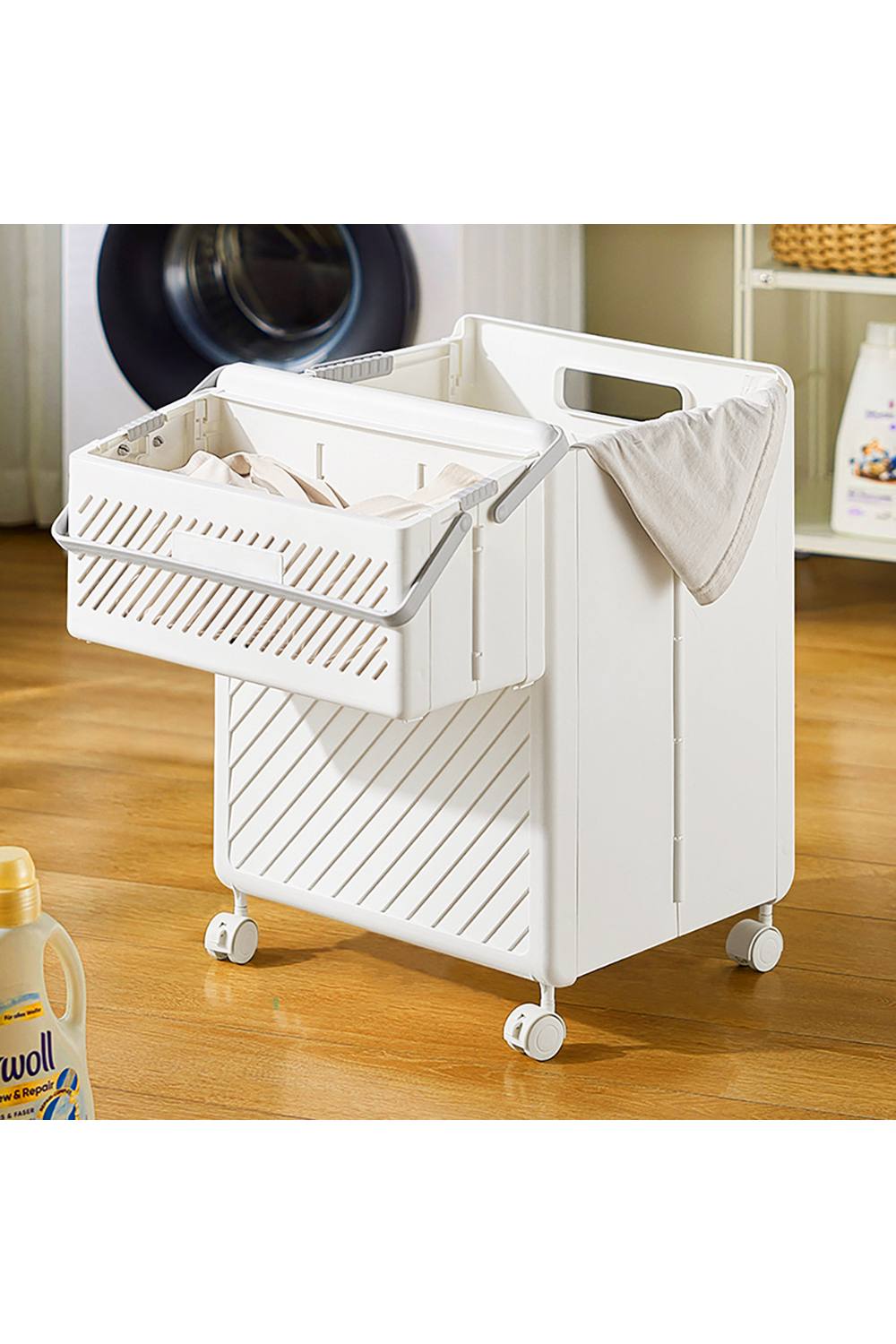 Living And Home Foldable Laundry Basket W Underwear Socks Laundry Hamper, Casters In White Living And Home Foldable Laundry Basket W Underwear Socks Laundry Hamper, Casters In White