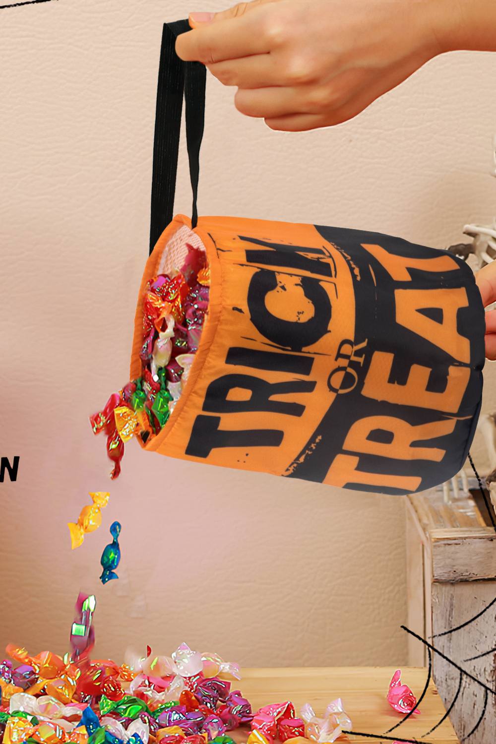 Living And Home Halloween Letter Printed Barrel Bag For Trick-Or-Treaters In Orange Living And Home Halloween Letter Printed Barrel Bag For Trick-Or-Treaters In Orange