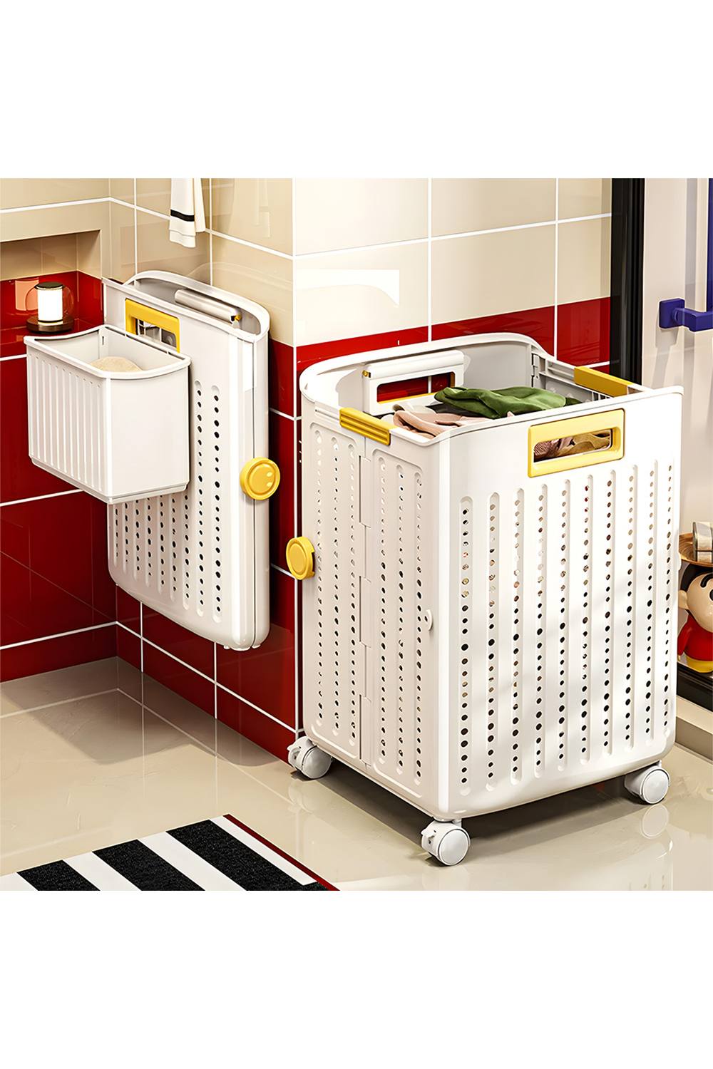 Living And Home Foldable Laundry Basket With Castors, Underwear Storage Basket In White Living And Home Foldable Laundry Basket With Castors, Underwear Storage Basket In White