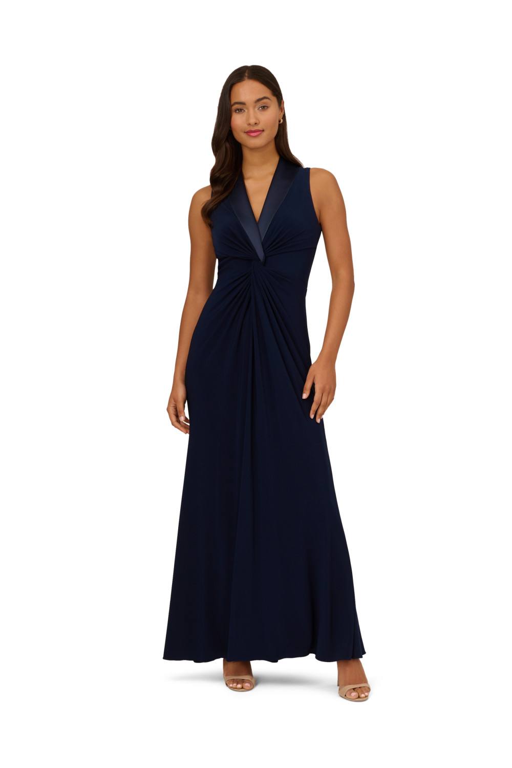Adrianna Papell Jersey Tuxedo Gown In Navy Adrianna Papell Jersey Tuxedo Gown In Navy