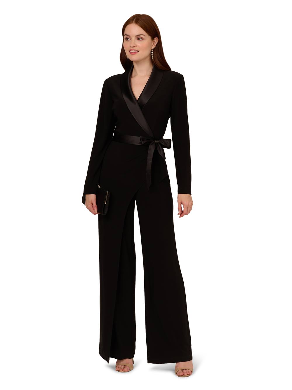 Adrianna Papell Jersey Combo Tuxedo Jumpsuit In Black Adrianna Papell Jersey Combo Tuxedo Jumpsuit In Black