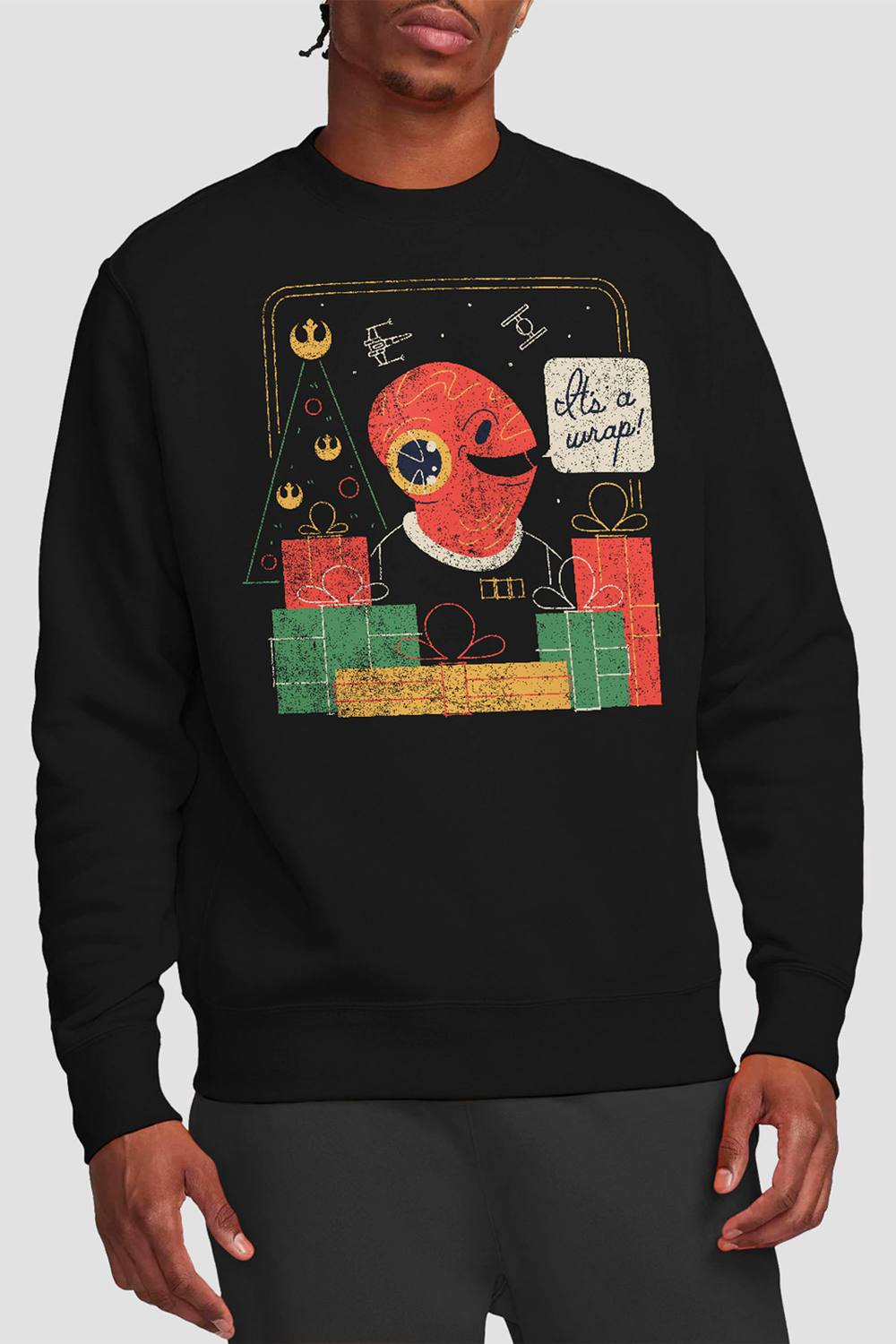 Star Wars Retro Christmas Admiral Ackbar Wrap Trap Sweatshirt, Black Star Wars Retro Christmas Admiral Ackbar Wrap Trap Sweatshirt, Black