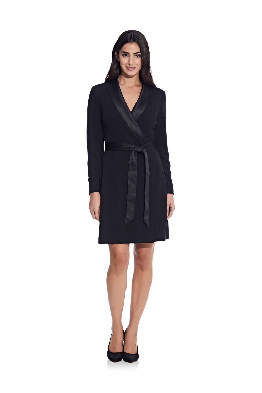 Adrianna Papell Knit Crepe Tuxedo A-Line Dress In Black Adrianna Papell Knit Crepe Tuxedo A-Line Dress In Black