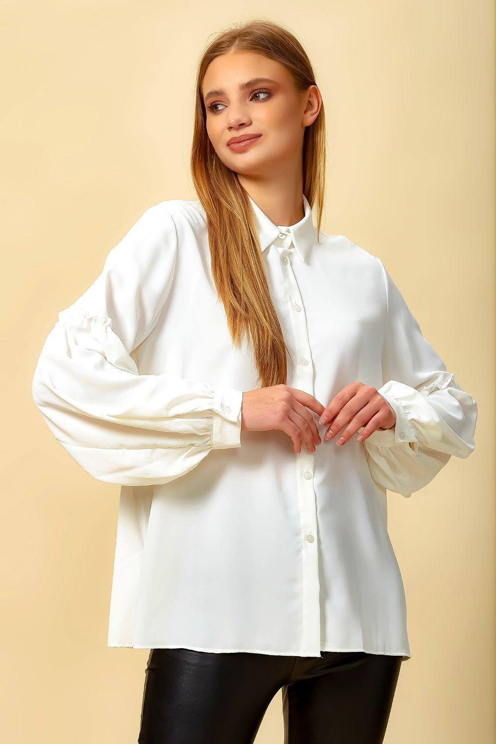 Hoxton Gal Oversized Sleeve Detailed Shirt Top In White Hoxton Gal Oversized Sleeve Detailed Shirt Top In White