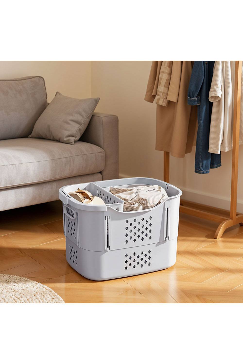 Living And Home Collapsible Portable Laundry Basket With Underwear Storage Hamper In Grey Living And Home Collapsible Portable Laundry Basket With Underwear Storage Hamper In Grey