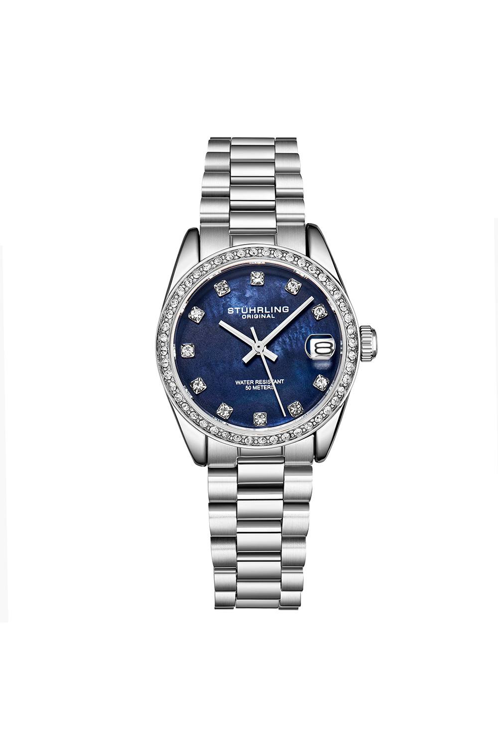 StĂĽhrling Original Lineage Ladies Quartz Mm Watch With Crystal Markers In Blue StĂĽhrling Original Lineage Ladies Quartz Mm Watch With Crystal Markers In Blue