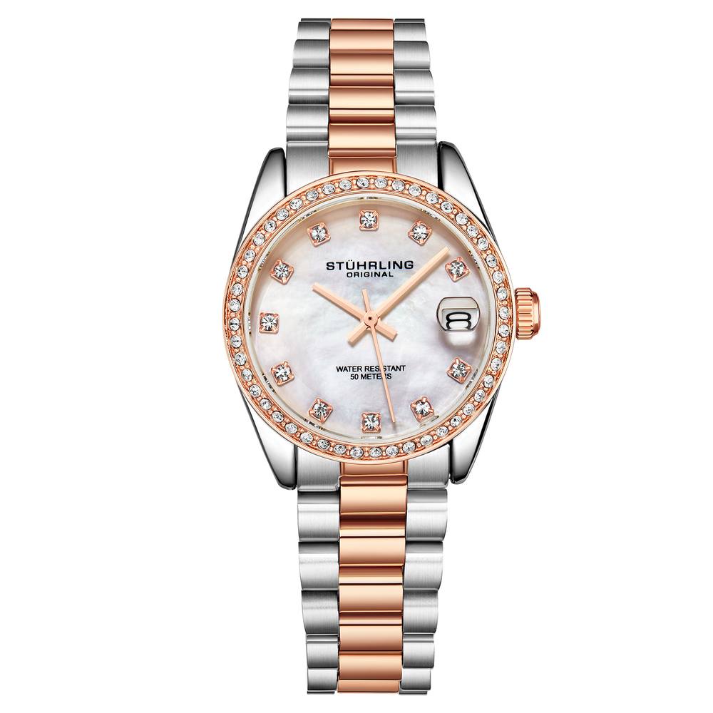 Stührling Original Lineage Ladies Quartz Mm Watch With Crystal Markers In Rose Gold Stührling Original Lineage Ladies Quartz Mm Watch With Crystal Markers In Rose Gold