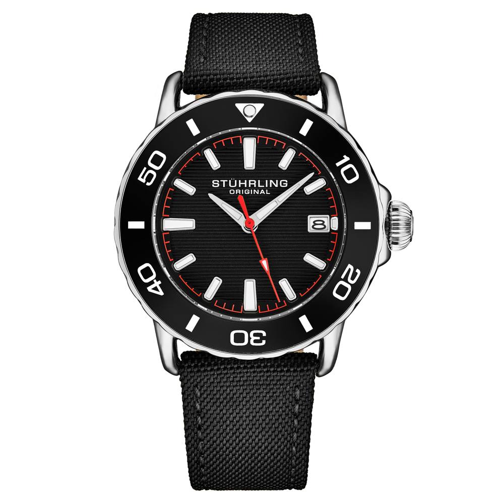 Stührling Original Explorer Dive Watch Mm Quartz Satin Twill Nylon Strap In Silver Stührling Original Explorer Dive Watch Mm Quartz Satin Twill Nylon Strap In Silver