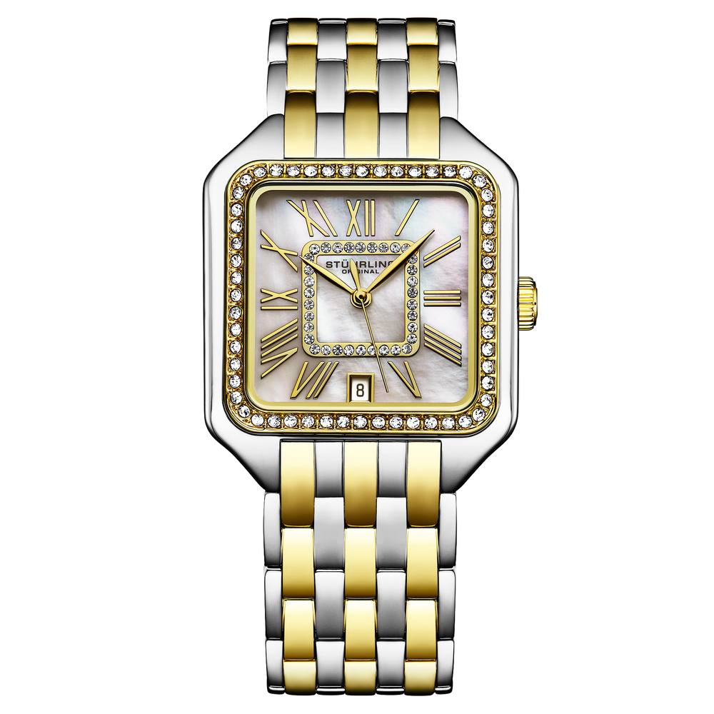 Stührling Original Valencia Mm Quartz Watch Crystal Bezel, Steel Bracelet In Gold Stührling Original Valencia Mm Quartz Watch Crystal Bezel, Steel Bracelet In Gold