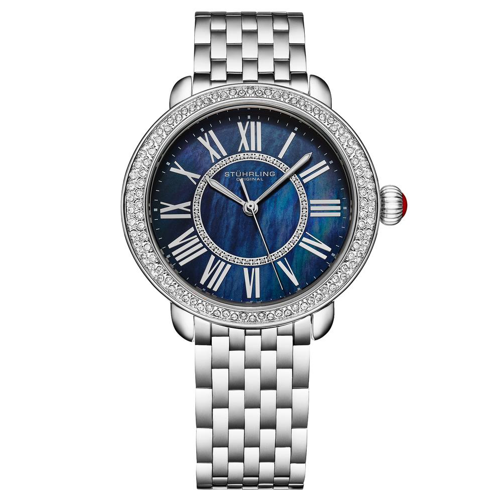 Stührling Original Regalia Mm Quartz Watch Mop Dial, Stainless Steel Bracelet In Blue Stührling Original Regalia Mm Quartz Watch Mop Dial, Stainless Steel Bracelet In Blue