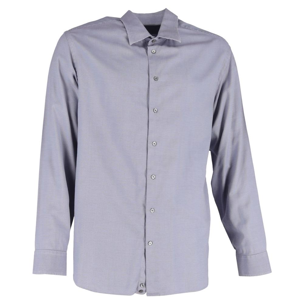 Giorgio Armani Men’s Preloved Patterned Long Sleeve Shirt in Grey Silk Giorgio Armani Men’s Preloved Patterned Long Sleeve Shirt in Grey Silk