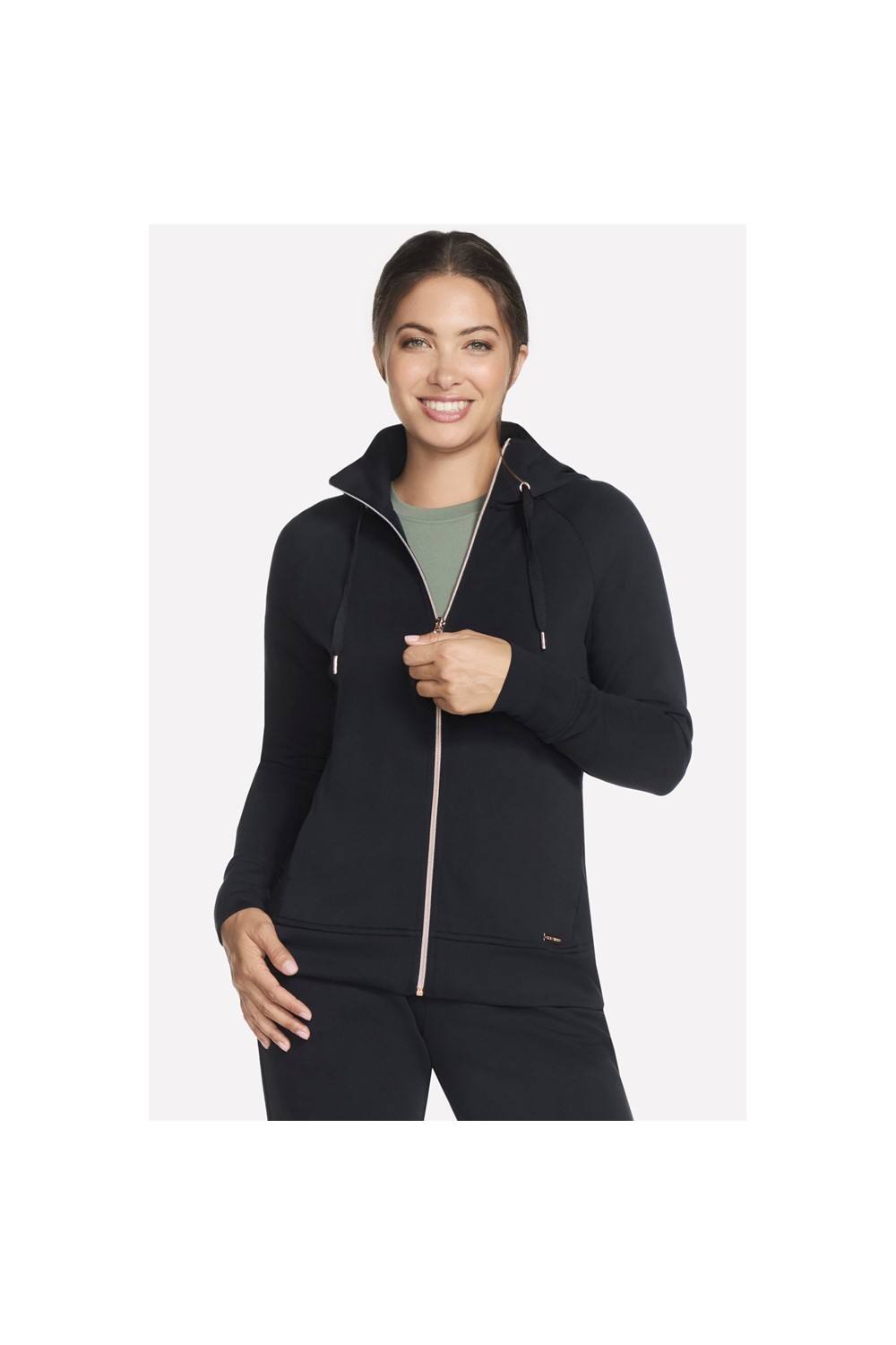Skechers Skechluxe Elevate Hooded Jacket In Black Skechers Skechluxe Elevate Hooded Jacket In Black