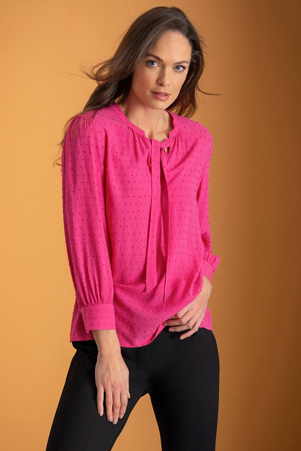 Klass. Textured Tie Neck Top In Bright Pink
