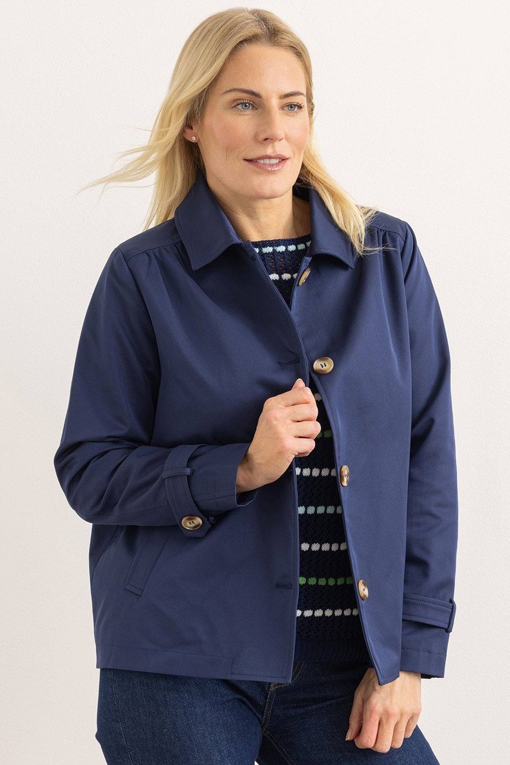 Klass. Cropped Trench Coat In Navy Klass. Cropped Trench Coat In Navy