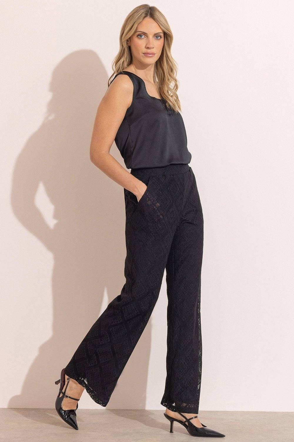 Klass. Diamond Lace Pull On Trousers In Black Klass. Diamond Lace Pull On Trousers In Black