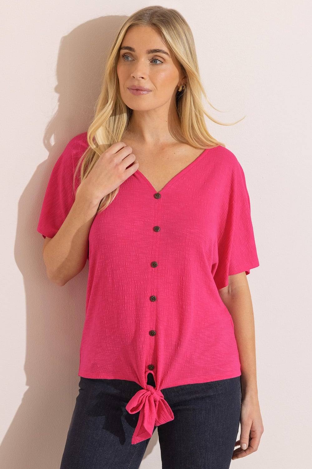 Klass. Textured Tie Hem Top In Fuchsia Klass. Textured Tie Hem Top In Fuchsia