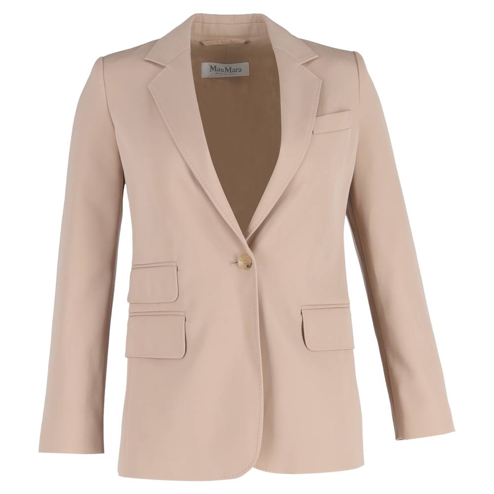 Max Mara Preloved Unno Single-Breasted Blazer With Pockets In Beige Wool Max Mara Preloved Unno Single-Breasted Blazer With Pockets In Beige Wool