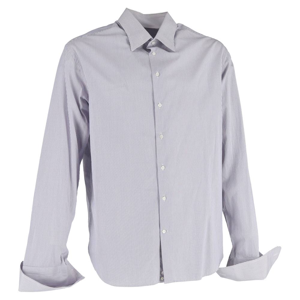 Giorgio Armani Men’s Preloved Striped Long Sleeve Shirt in Grey Cotton Giorgio Armani Men’s Preloved Striped Long Sleeve Shirt in Grey Cotton