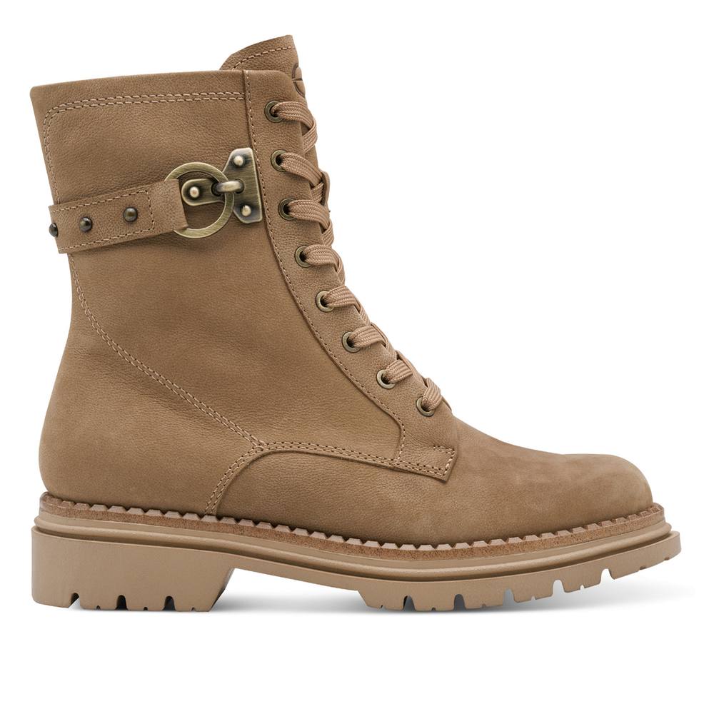 Infinity Leather Tamaris Fashion Leather Lace-Up Zip Combat Ankle Boots In Beige Infinity Leather Tamaris Fashion Leather Lace-Up Zip Combat Ankle Boots In Beige