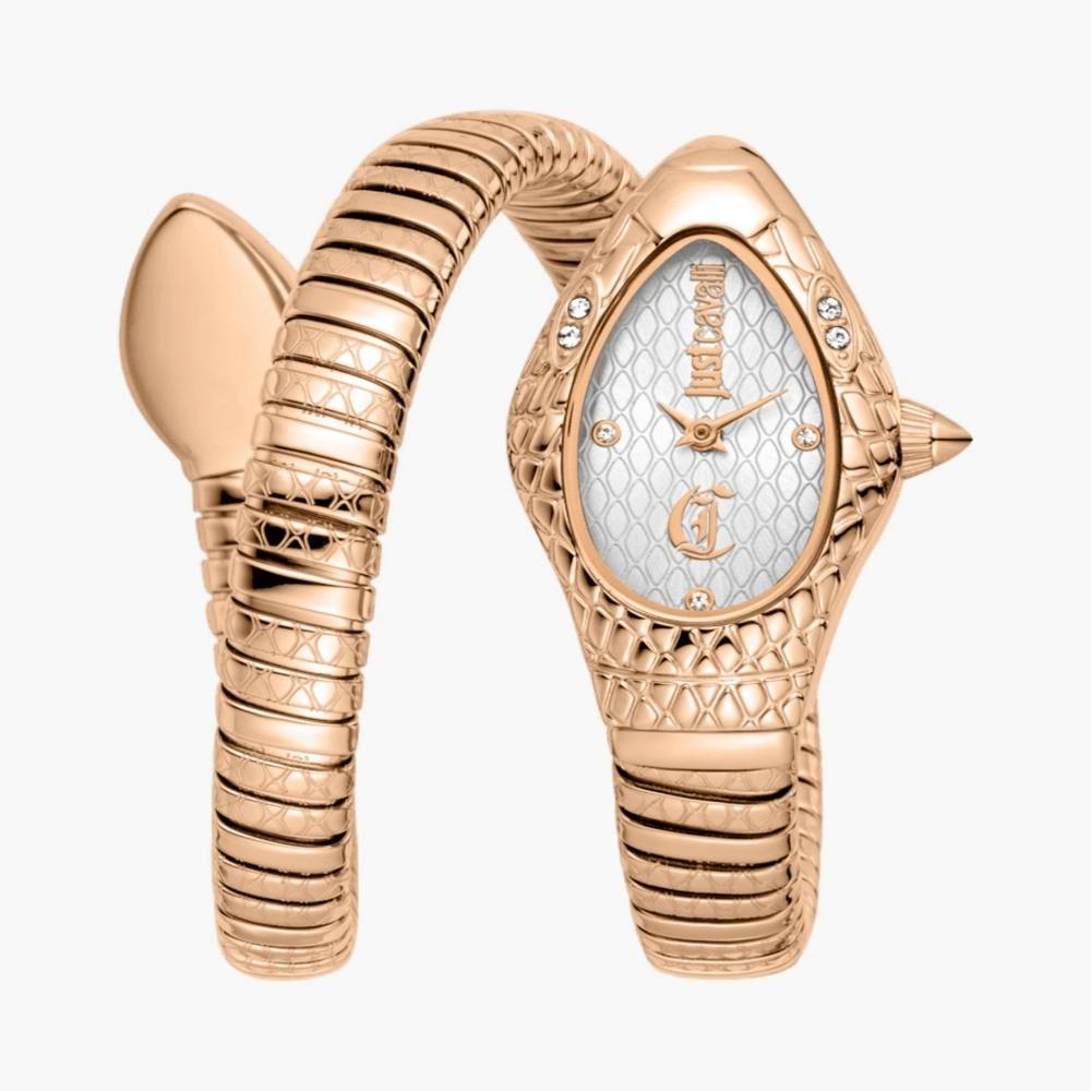 Just Cavalli Snake Silver Dial Rose Gold Color Stainless Steel Watch
