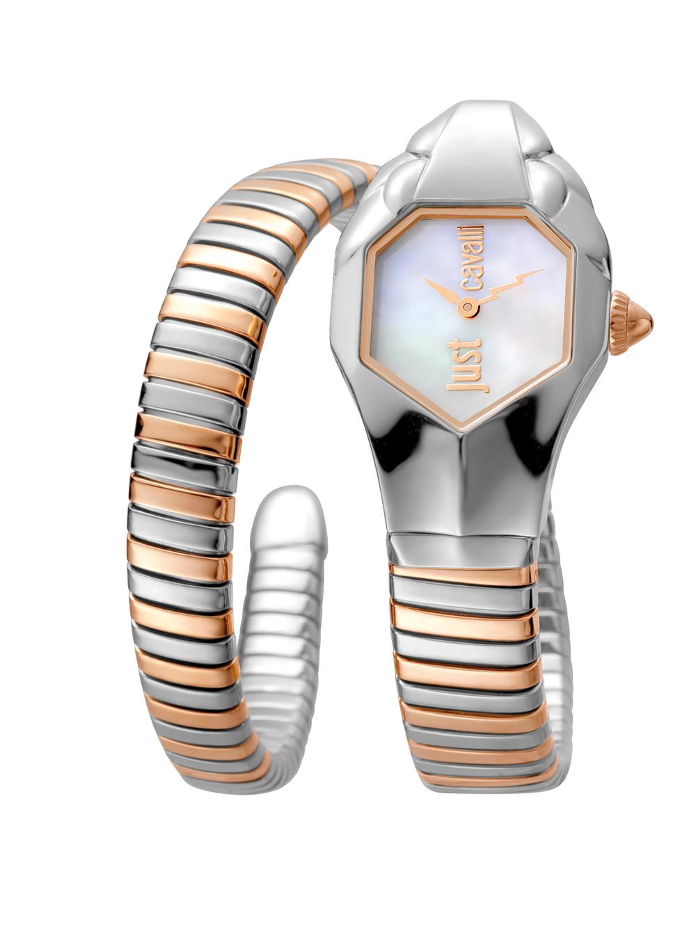Just Cavalli Septagon Fashion Champagne Dial Watch In Silver Just Cavalli Septagon Fashion Champagne Dial Watch In Silver