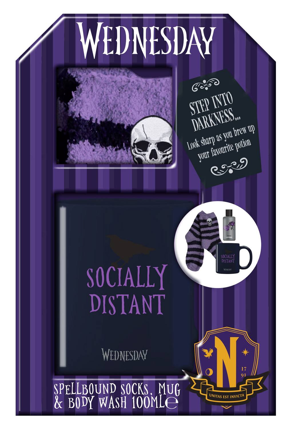 Wednesday Addams Family Spellbound Socks Body Wash Ml And Mug In White Wednesday Addams Family Spellbound Socks Body Wash Ml And Mug In White