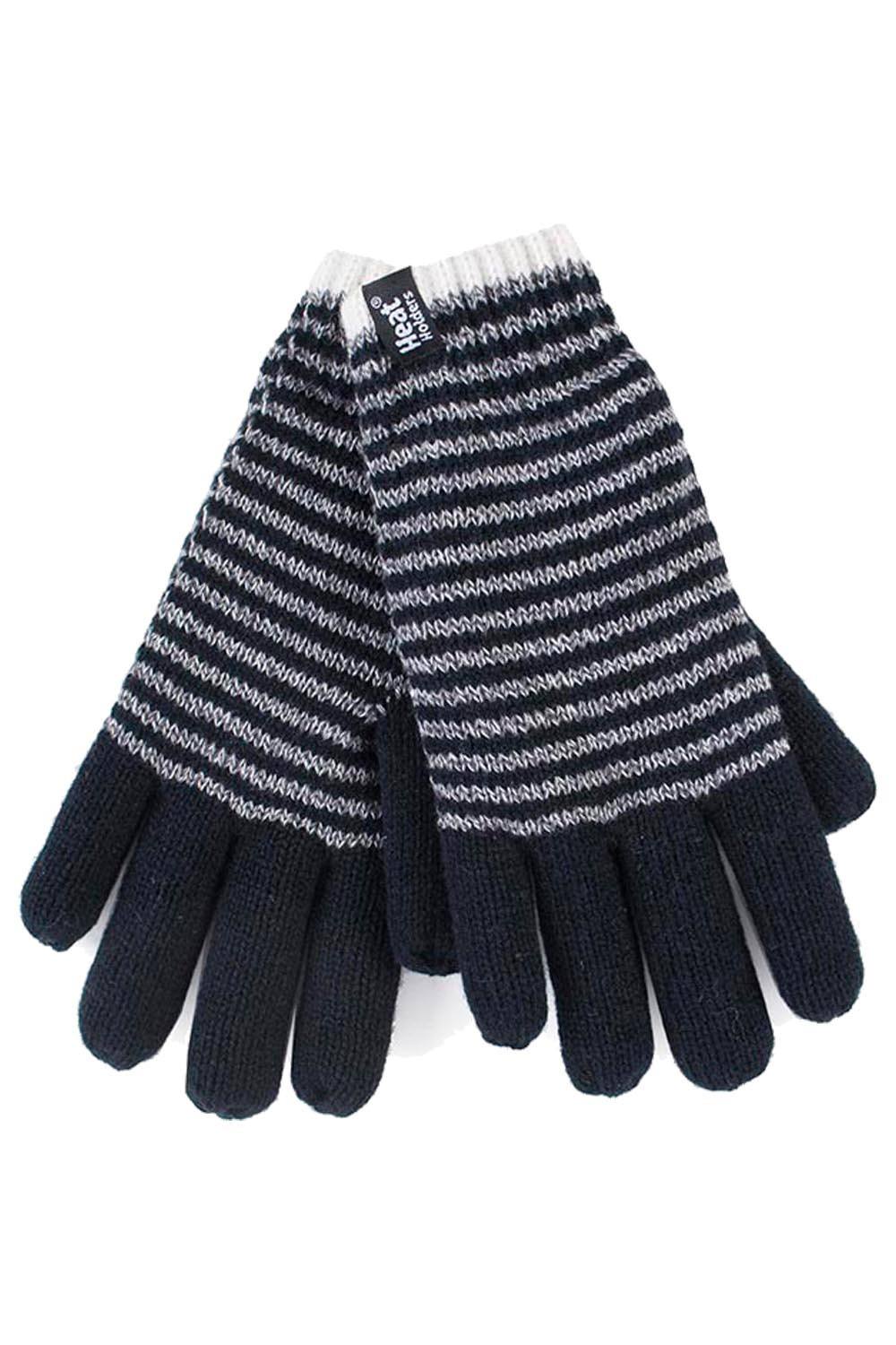 Heat Holders Striped Fleece Lined Knitted Warm Thermal Winter Gloves In Black Heat Holders Striped Fleece Lined Knitted Warm Thermal Winter Gloves In Black