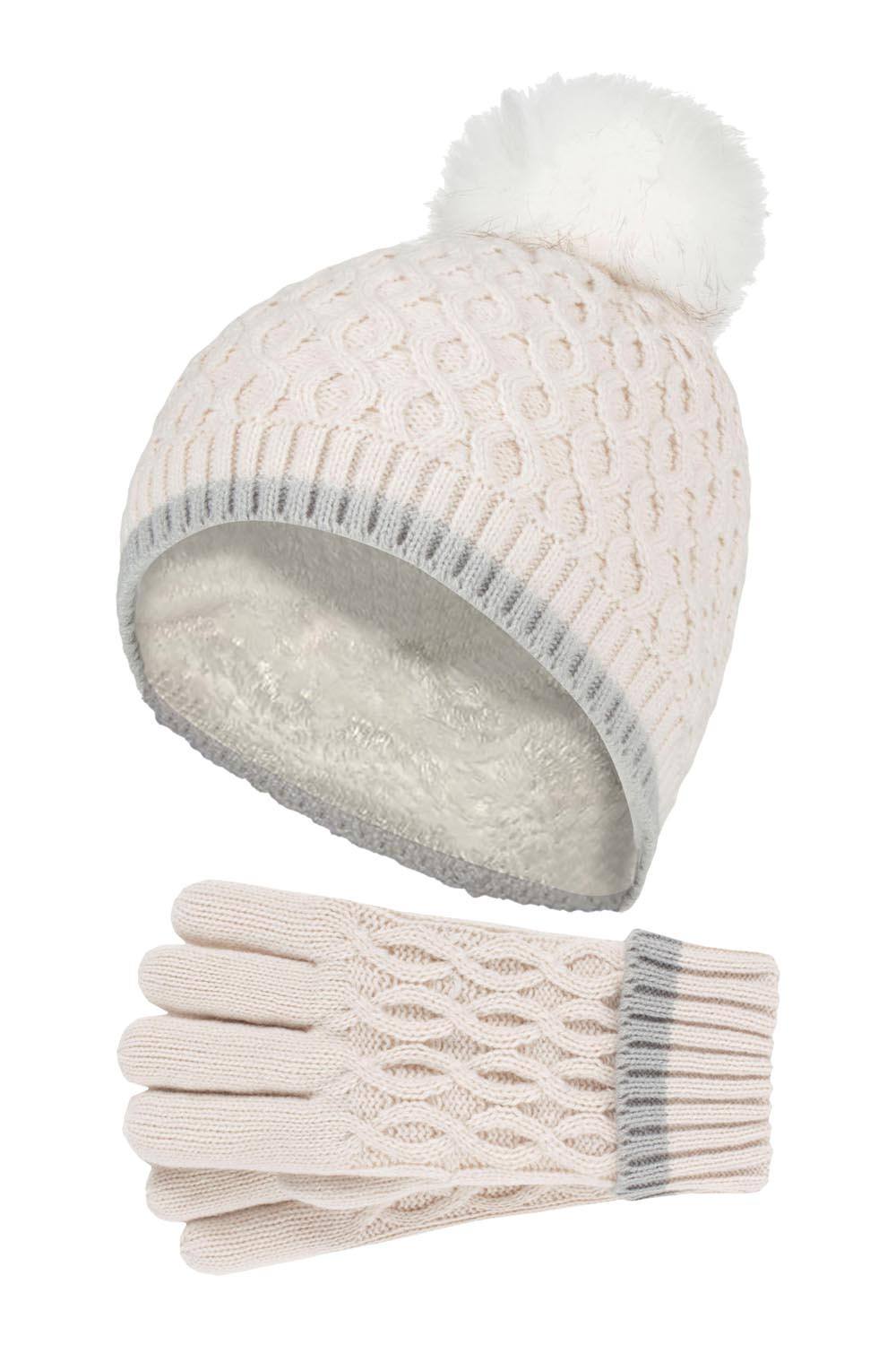 Heat Holders Thermal Insulated Pom Pom Bobble Beanie Hat & Gloves In Cream Heat Holders Thermal Insulated Pom Pom Bobble Beanie Hat & Gloves In Cream