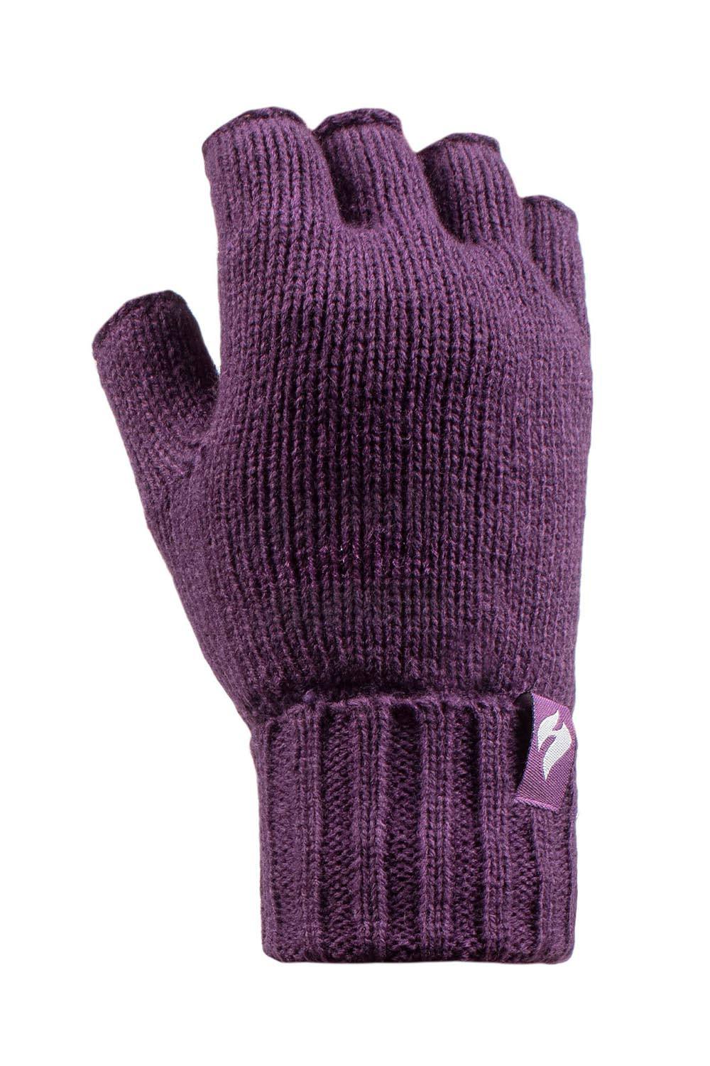 Heat Holders Knitted Fleece Lined Winter Thermal Fingerless Gloves In Plum Heat Holders Knitted Fleece Lined Winter Thermal Fingerless Gloves In Plum