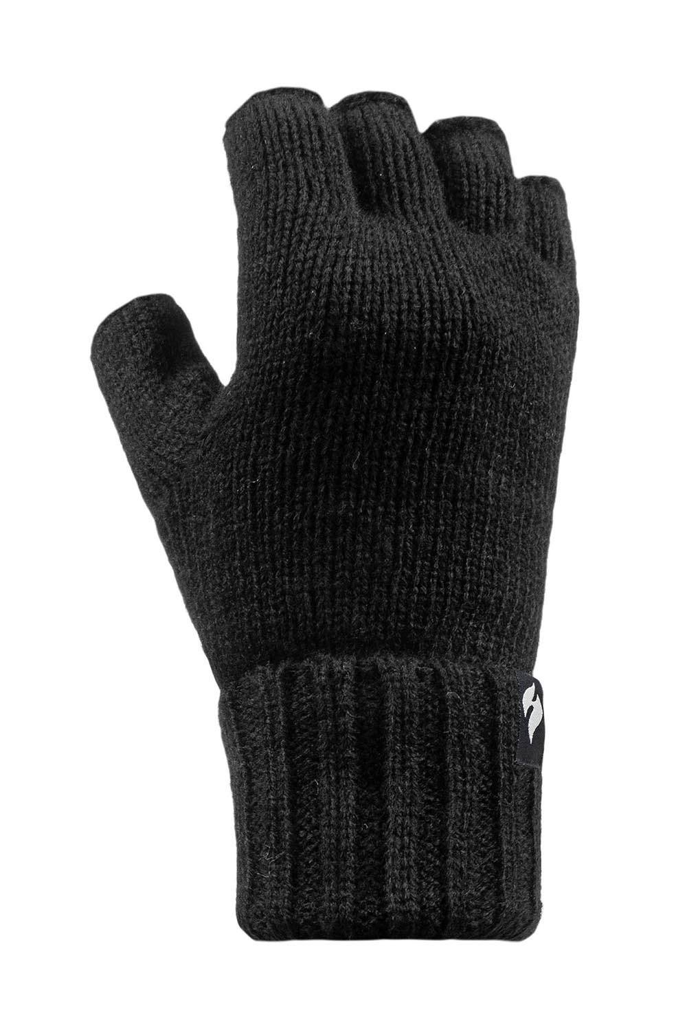 Heat Holders Knitted Fleece Lined Winter Thermal Fingerless Gloves In Black