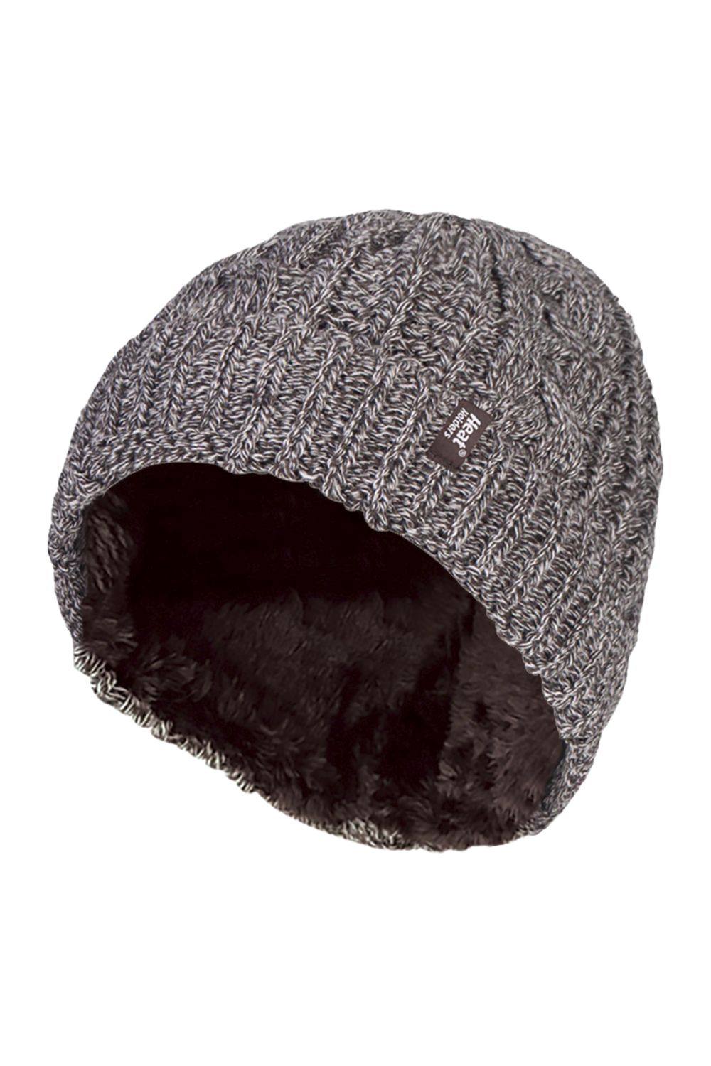 Heat Holders Cable Turnover Warm Thermal Beanie Hat In Grey Heat Holders Cable Turnover Warm Thermal Beanie Hat In Grey