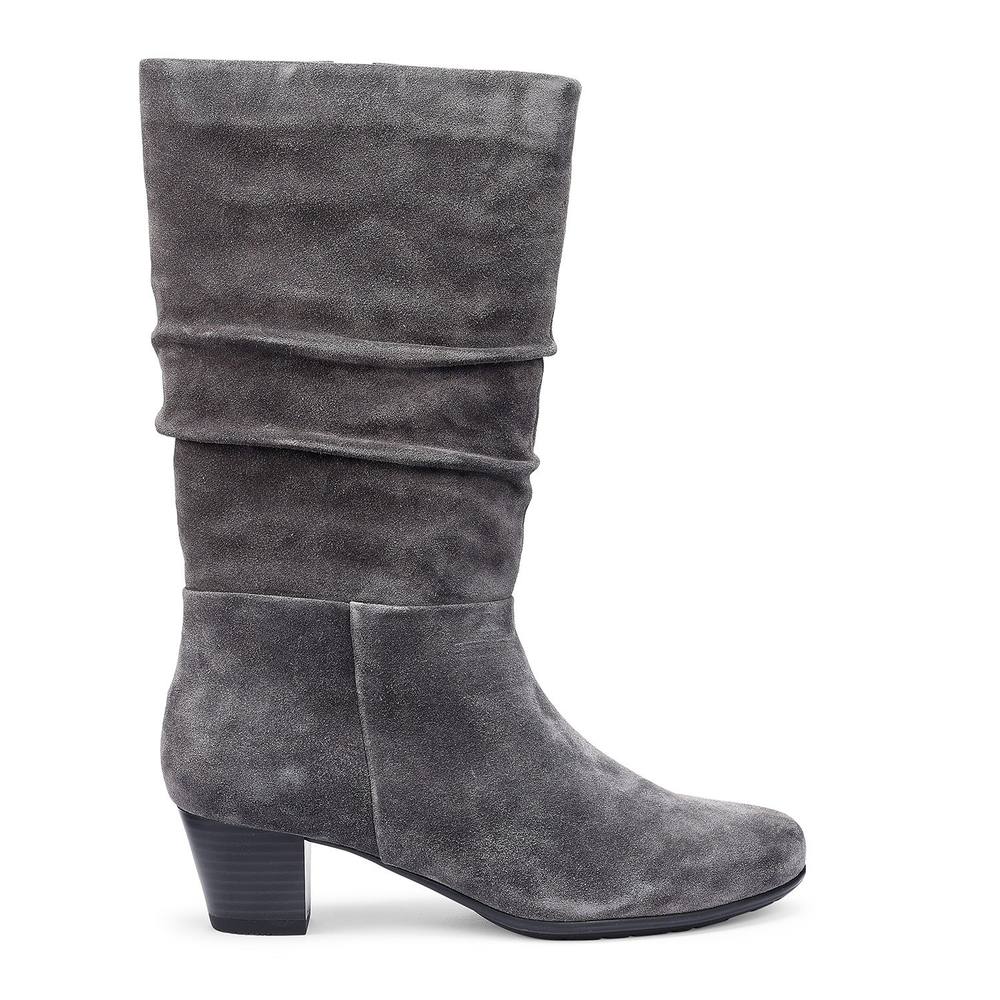 Hotter Wide Fit ‘sloane’ Calf Length Suede Boots In Grey Hotter Wide Fit ‘sloane’ Calf Length Suede Boots In Grey