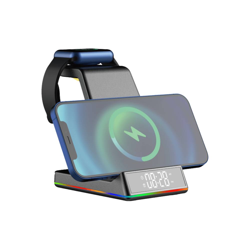 Daewoo -In- Wireless Folding Charging Station Clock Dock For Phone Smart Watch In Black