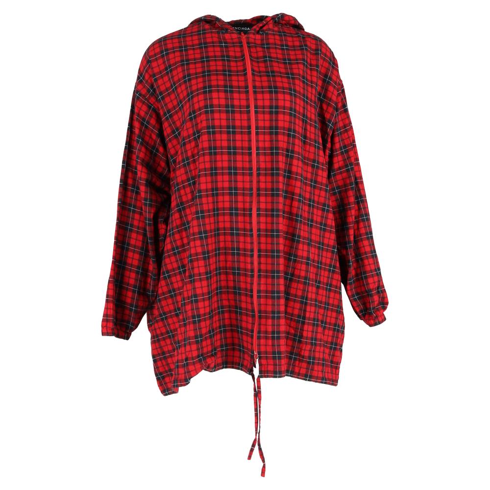 Balenciaga Preloved Plaid Zipped Hooded Flannel Shirt In Red Cotton Balenciaga Preloved Plaid Zipped Hooded Flannel Shirt In Red Cotton