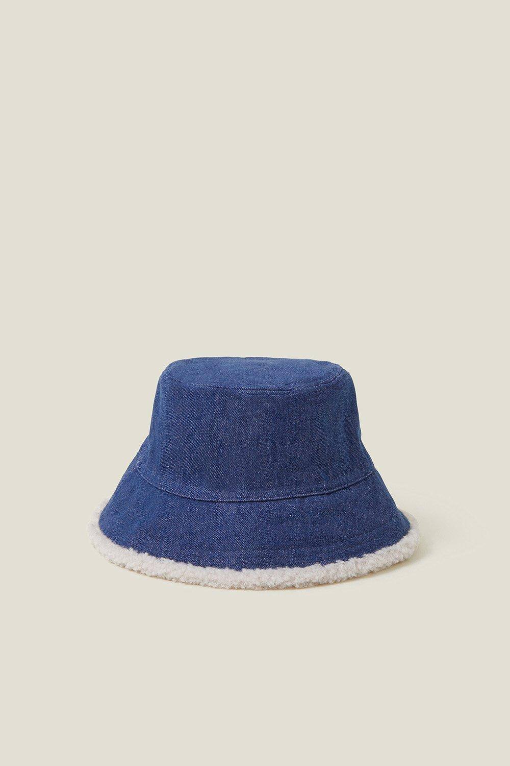 Accessorize Denim Borg Bucket Hat In Dark Blue Accessorize Denim Borg Bucket Hat In Dark Blue