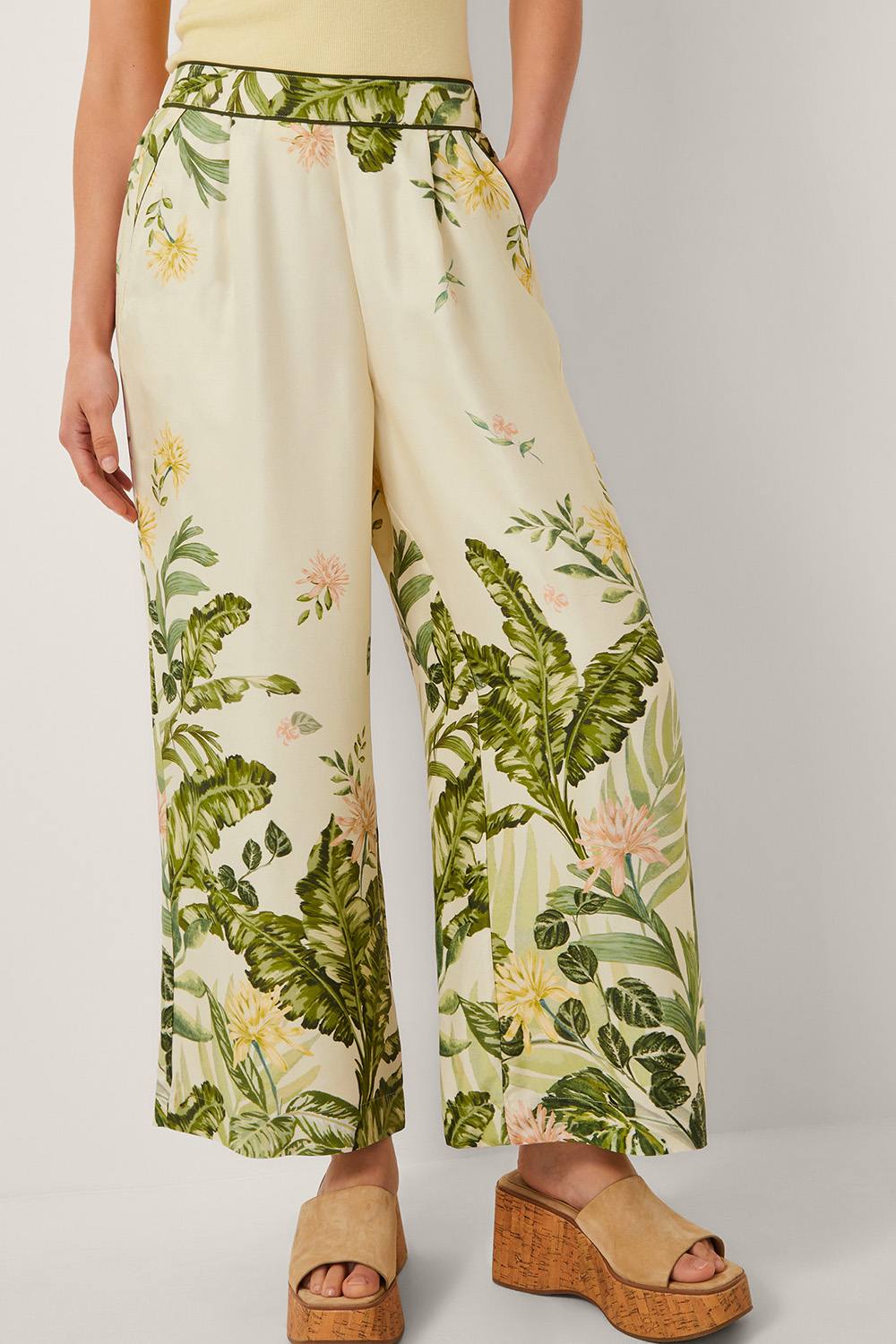 Monsoon Fleur Floral Wide Leg Trousers Cream Monsoon Fleur Floral Wide Leg Trousers Cream
