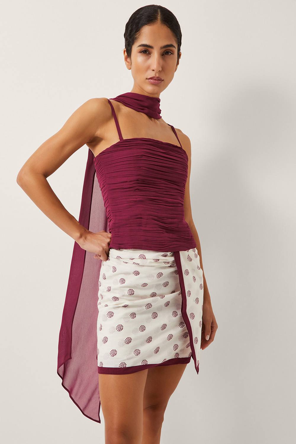 Monsoon The India Edit Colette Ruched Bandeau Top & Scarf Red Monsoon The India Edit Colette Ruched Bandeau Top & Scarf Red
