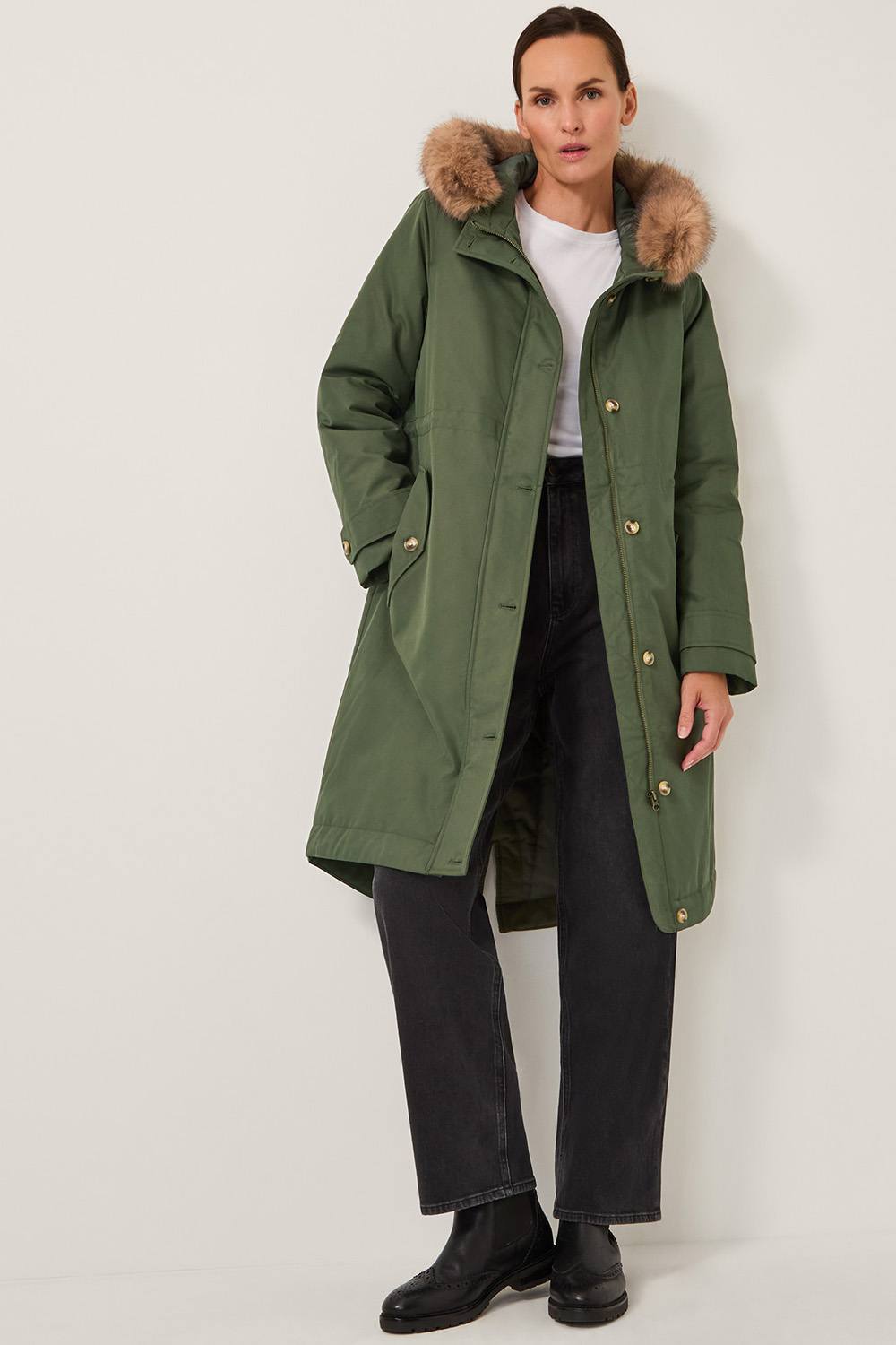 Monsoon Paula Faux Fur Parka Coat Green Monsoon Paula Faux Fur Parka Coat Green