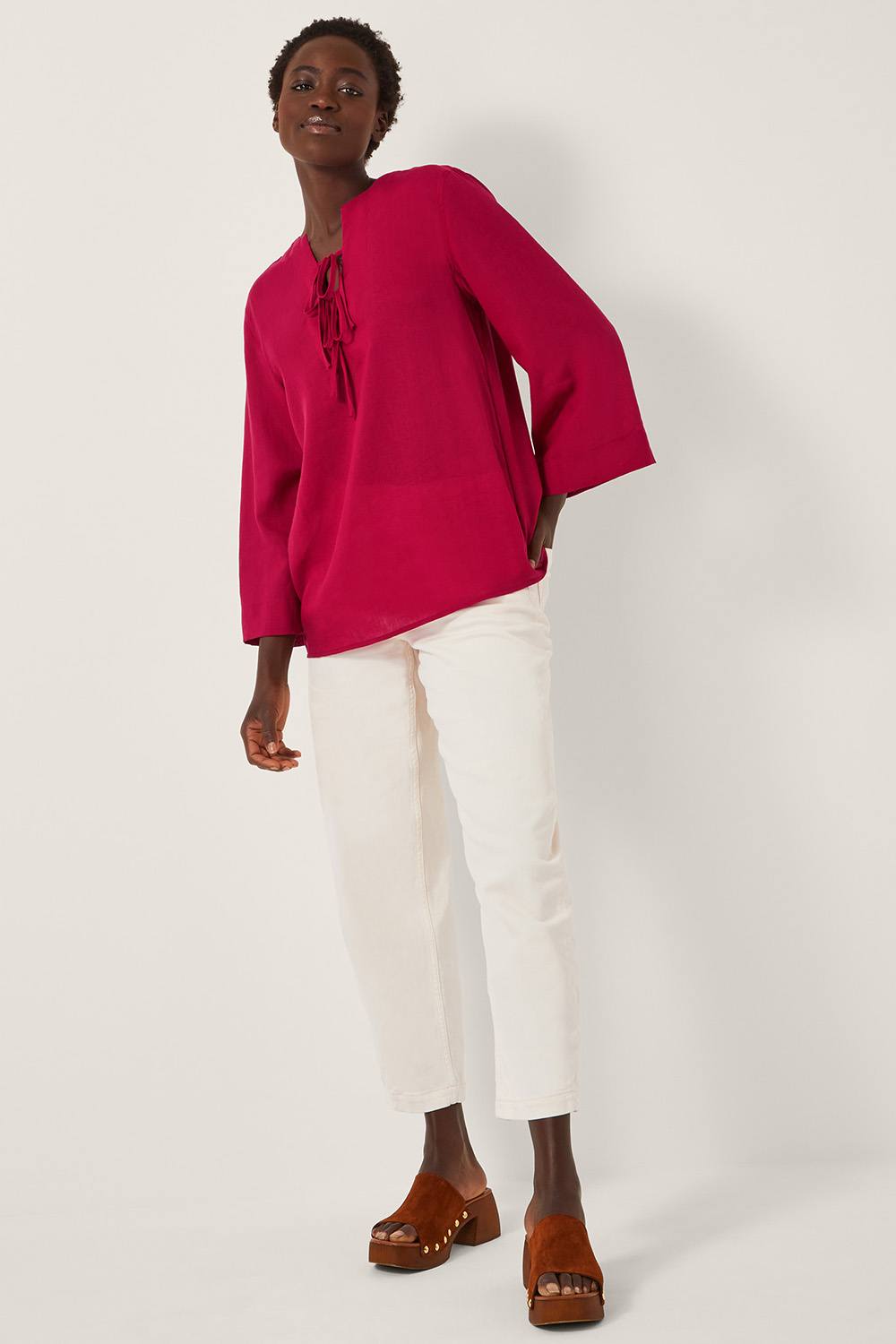 Monsoon Mischa Tie Front Tunic Top Red Monsoon Mischa Tie Front Tunic Top Red